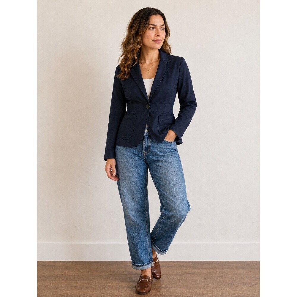 Talbots Vintage Navy Cotton Blazer Jacket Womens 12 Made in Japan Career Preppy